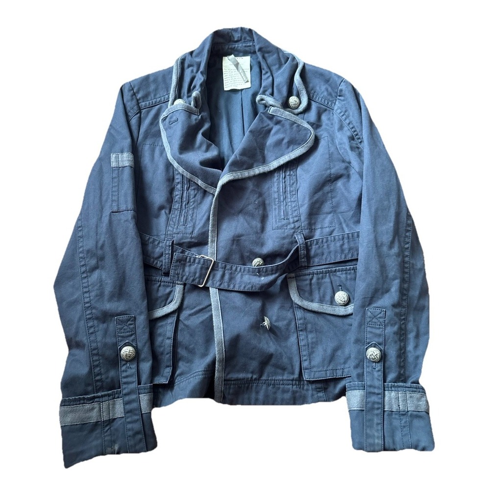 Free People Utility Jacket Medium Blue Belted Chore Pockets Size Medium READ